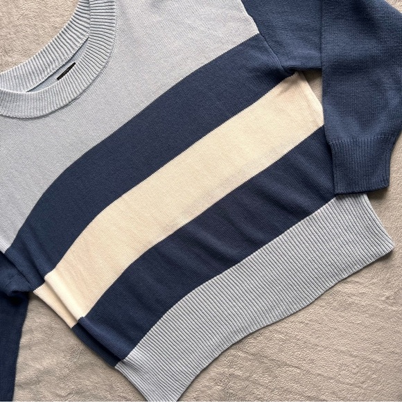 Lucky Brand Sweaters - Lucky Brand Colorblock Stripe Relaxed Fit Cotton Pullover Knit Sweater Blue XL